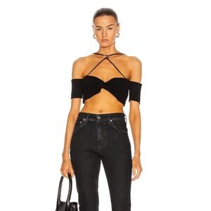 NWT JACQUEMUS Le Haut Black Ribbed Off Shoulder Knot Summer Strappy Crop Top M